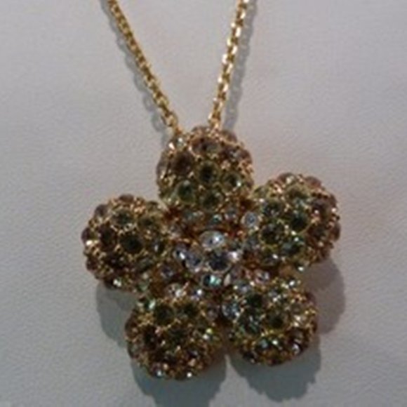 Nolan Miller Designer Gold-tone Pavé Flower Pin Brooch Pendant & 16 In Necklace - Picture 8 of 10